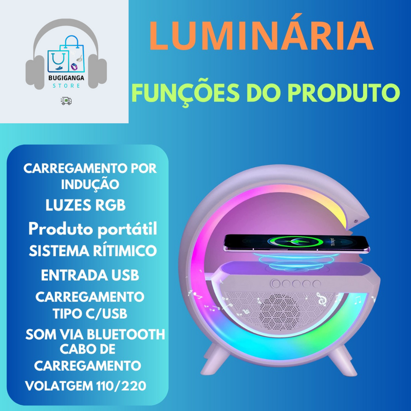 CARREGADOR SEM FIO COM SOM E BLUETOOTH