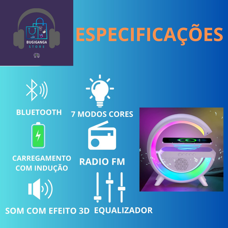 CARREGADOR SEM FIO COM SOM E BLUETOOTH